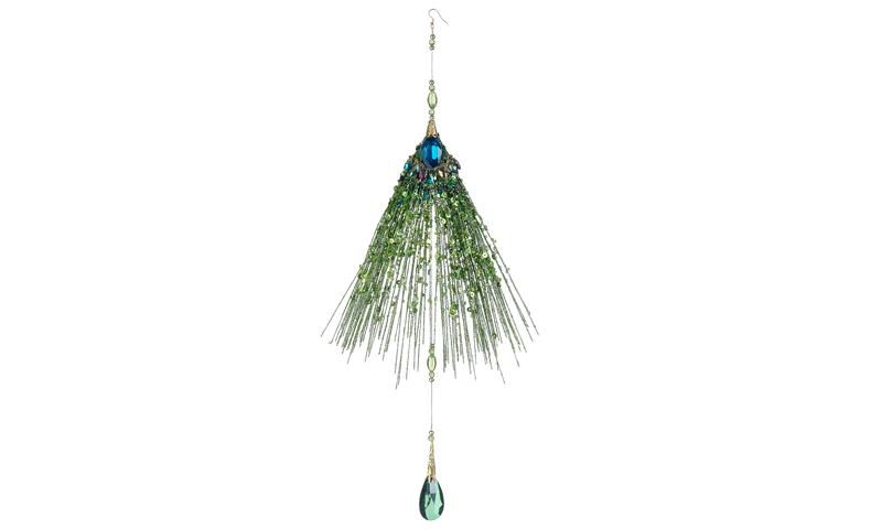 Allstate Floral 18" Regal Peacock Green Sequined Fan Christmas Ornament with Jewel Accents