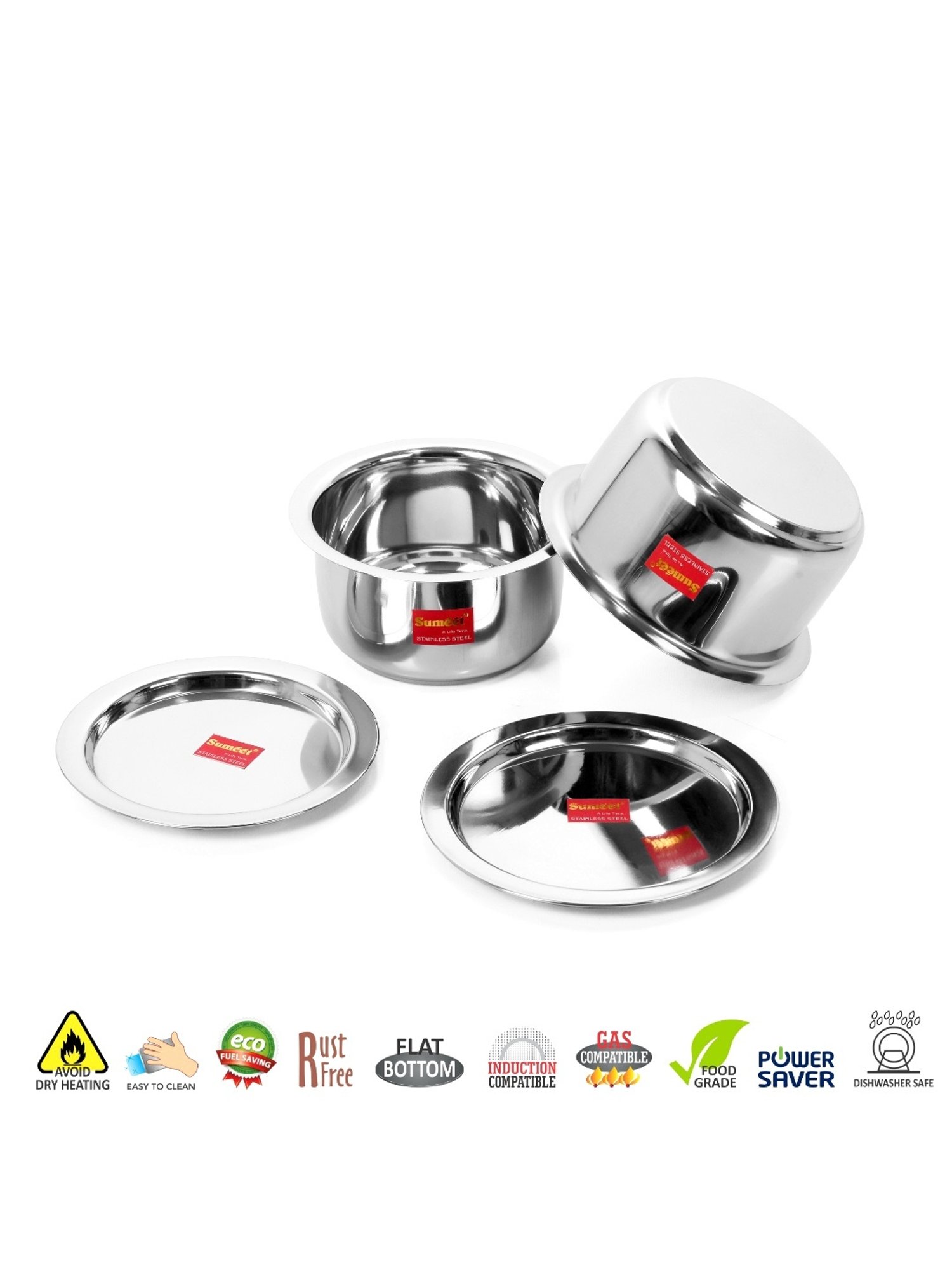 Sumeet 2Pc S.S.Induction&Gas Stove Friendly Container Set/Tope/Cookware Set With Lids Size10 & 11