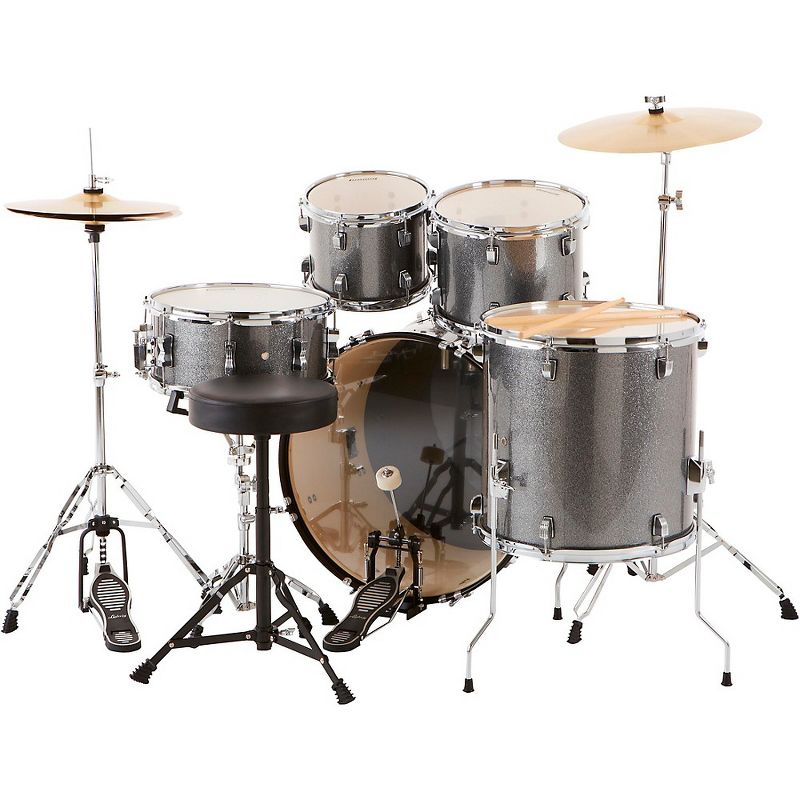 Ludwig Backbeat Complete 5-Piece Drum Set with Hardware and Cymbals Metallic Silver Sparkle
