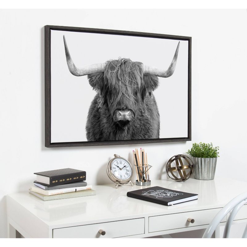 23" x 33" Sylvie Highland Cow Portrait Framed Canvas by Amy Peterson Gray - Kate & Laurel All Things Decor
