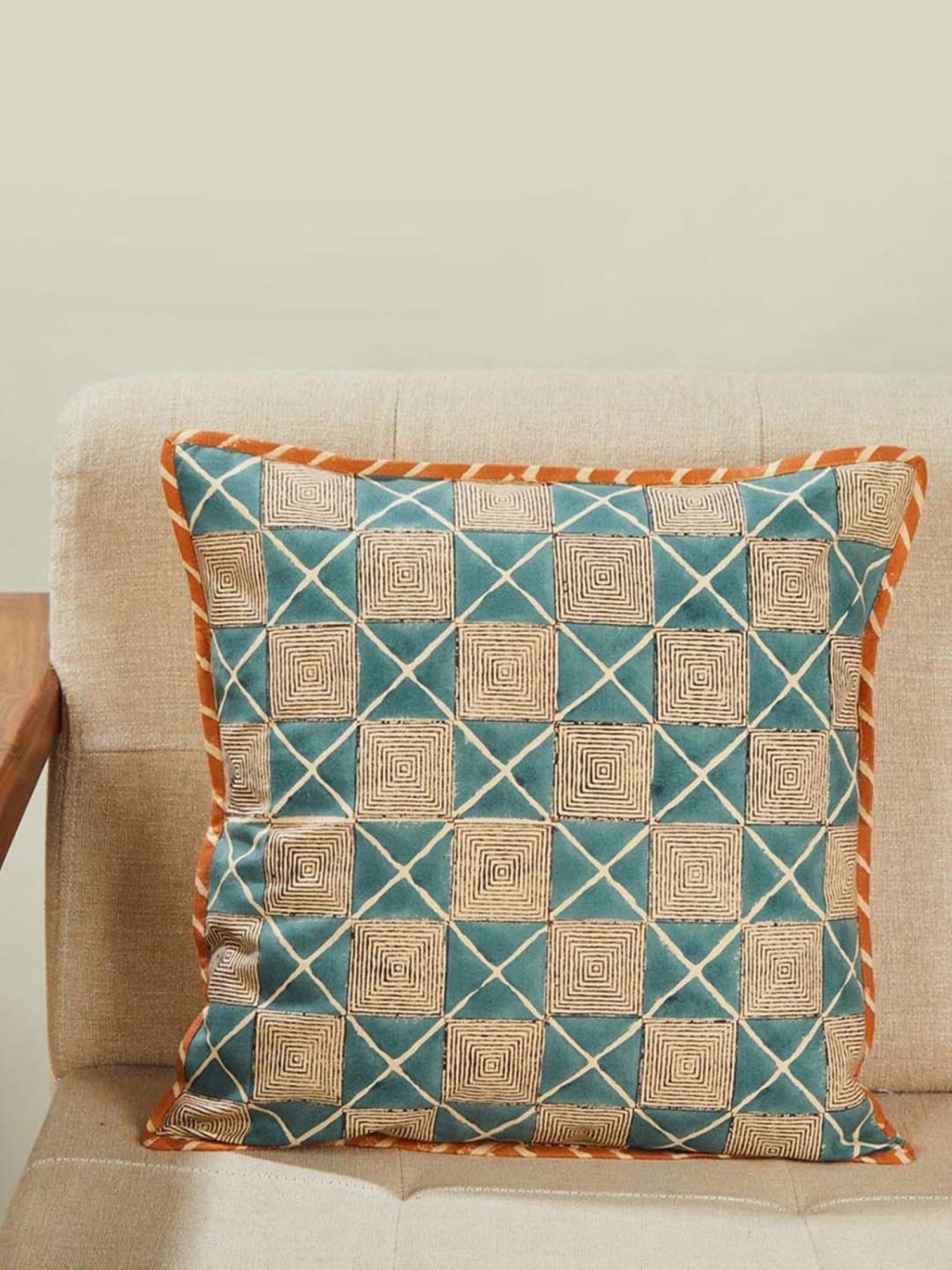 Fabindia Jaisalmer Teal Cotton Cushion Cover