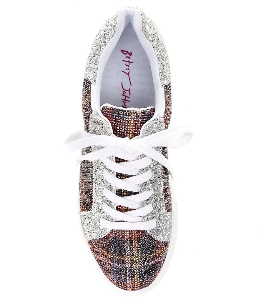 Betsey Johnson Lindsay Plaid Glitter Jewel Embellished Lace-Up Sneakers