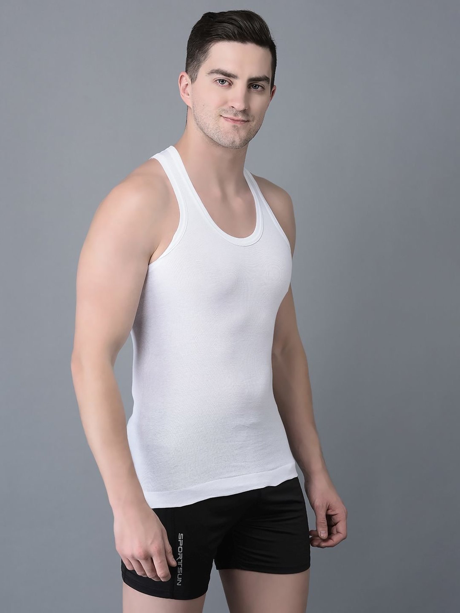 Dollar Bigboss White Cotton Regular Fit Vest - Pack Of 7
