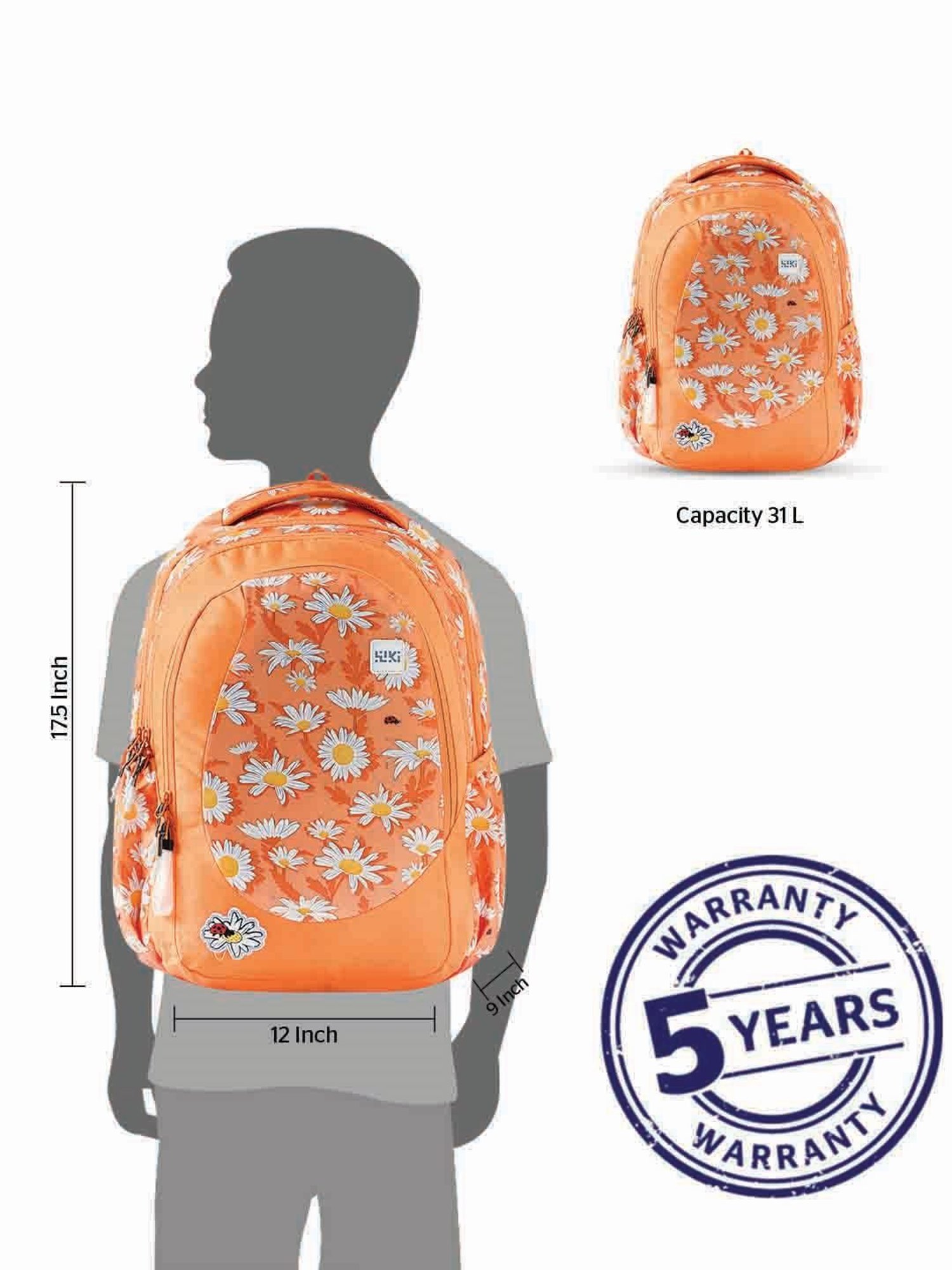 Wiki Back to School 3 Orange Polyester Printed Backpack - 31 Ltrs