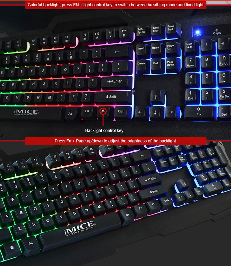 IMICE Gaming Keyboard Wired USB Gamer Keyboards 104 Keys Computer Keyboard Metal Panel Floating Backlit Keyboard For Desktop/PC(Gold)