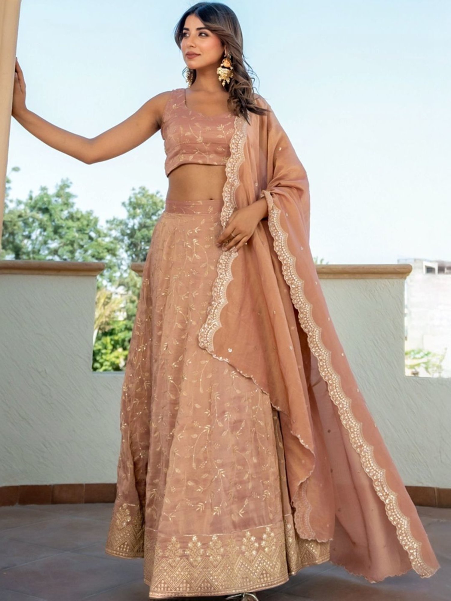 HOUSE OF JAMOTI Pink Embroidered Lehenga Choli Set With Dupatta