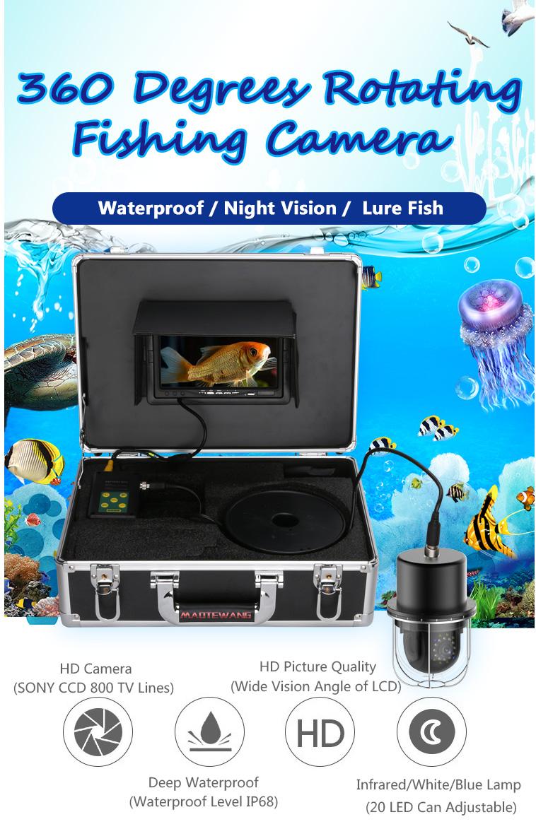 7 Inch 20m Underwater Fishing Video Camera Fish Finder IP68 Waterproof 20 LEDs 360 Degree Rotating Dome  Rotating Panoramic viewing Camera