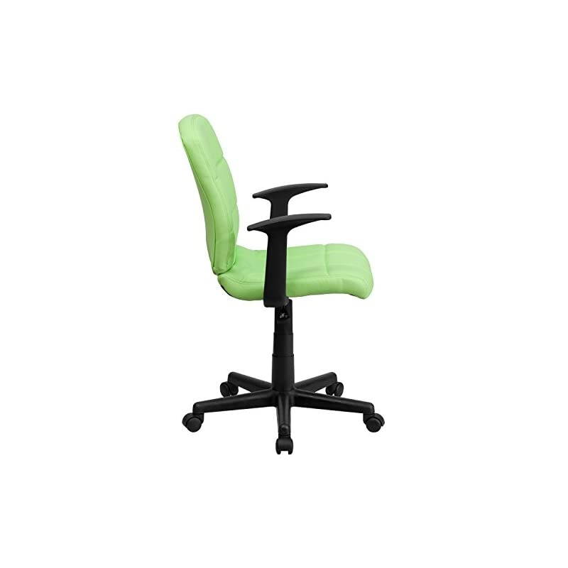 Mid-Back Green Quilted Vinyl Swivel Task Office Chair with Arms