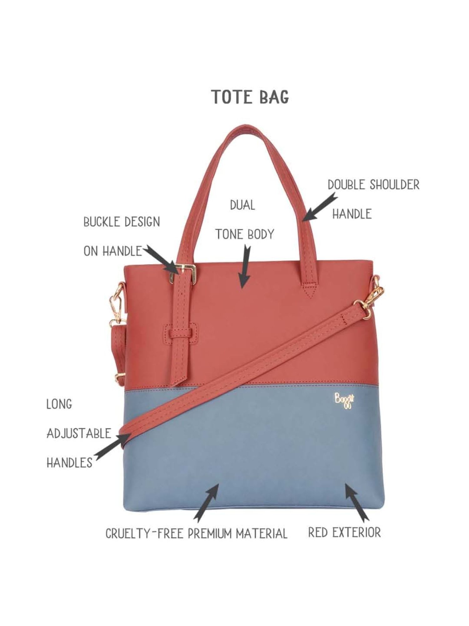 Baggit Red Color Block Medium Tote Handbag