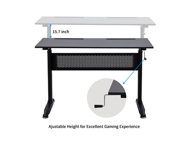 Gaming Desk Home Office Desk Adjustable Height 28.7" to 44.5" Standing Desk with Crank Handle Manual Lifting Table Sturdy Legs With Foot Pads,Black,GT78