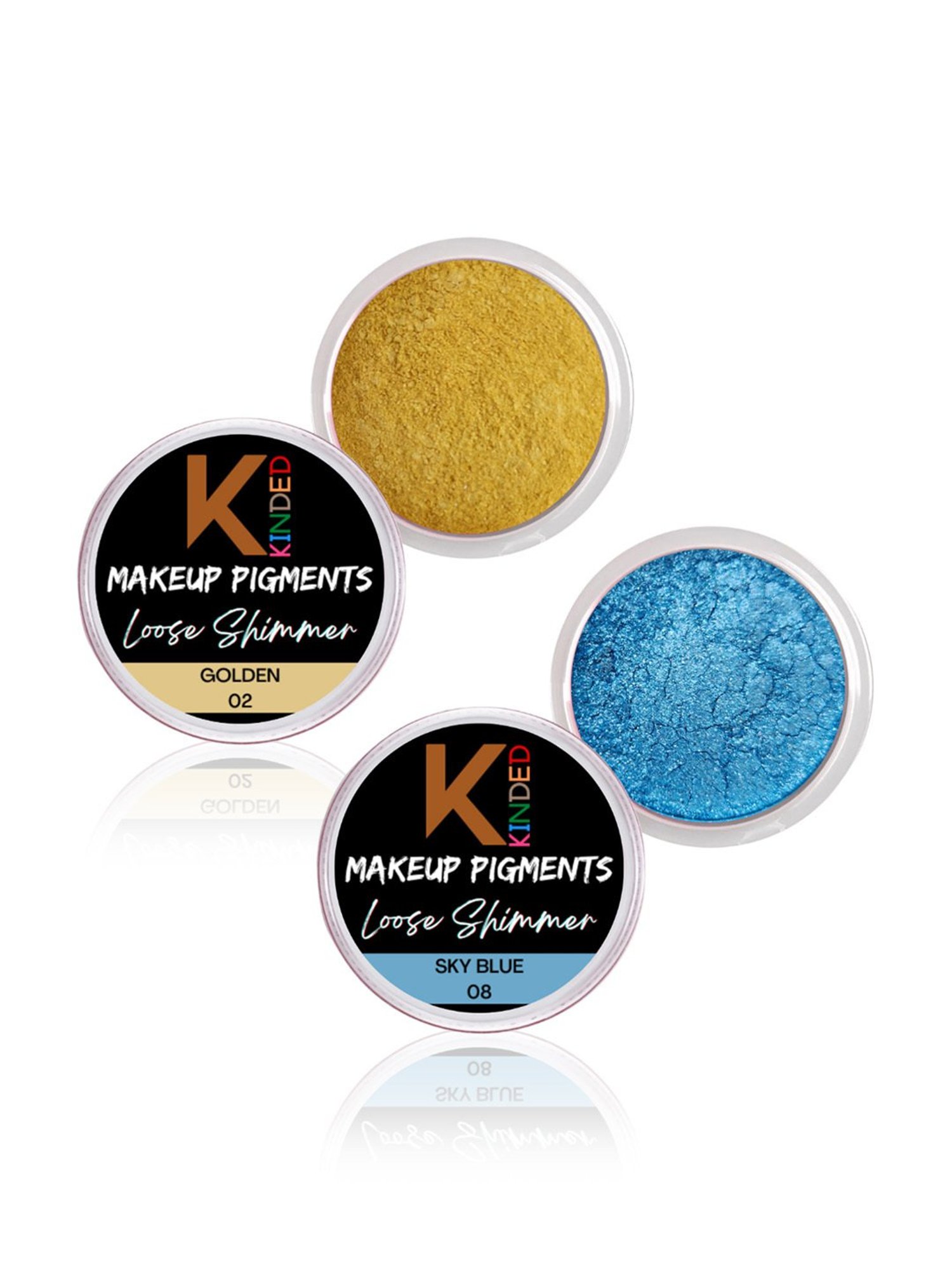 KINDED Makeup Pigments Loose Shimmer Powder Eyeshadow 02 Golden & 08 Sky Blue Combo