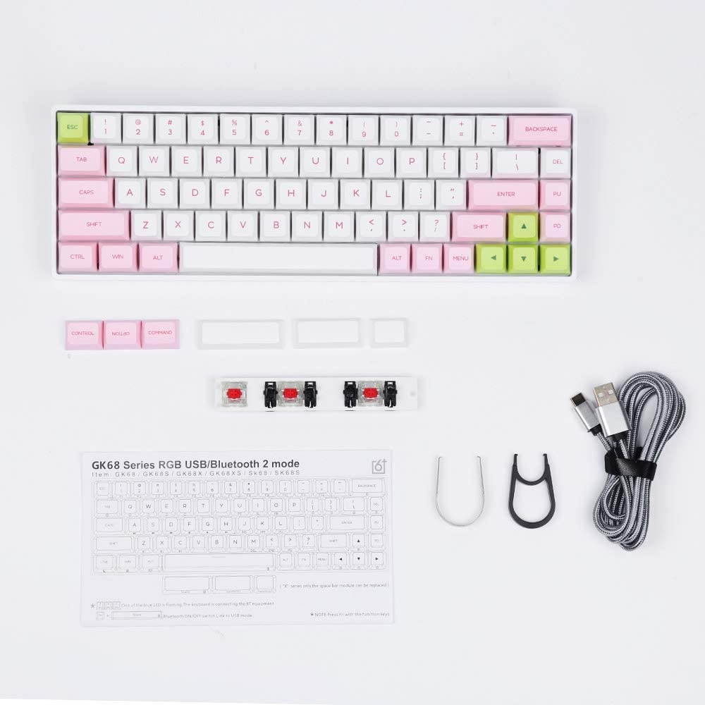 EPOMAKER GK68X 68 Keys Hot-swap RGB Mechanical Keyboard with Split Spacebar Module, Dye-subbed PBT GSA Keycaps, 3Fn Programmable Macros for Mac/Win/Android/iOS (Gateron Red Switch, Pink White)