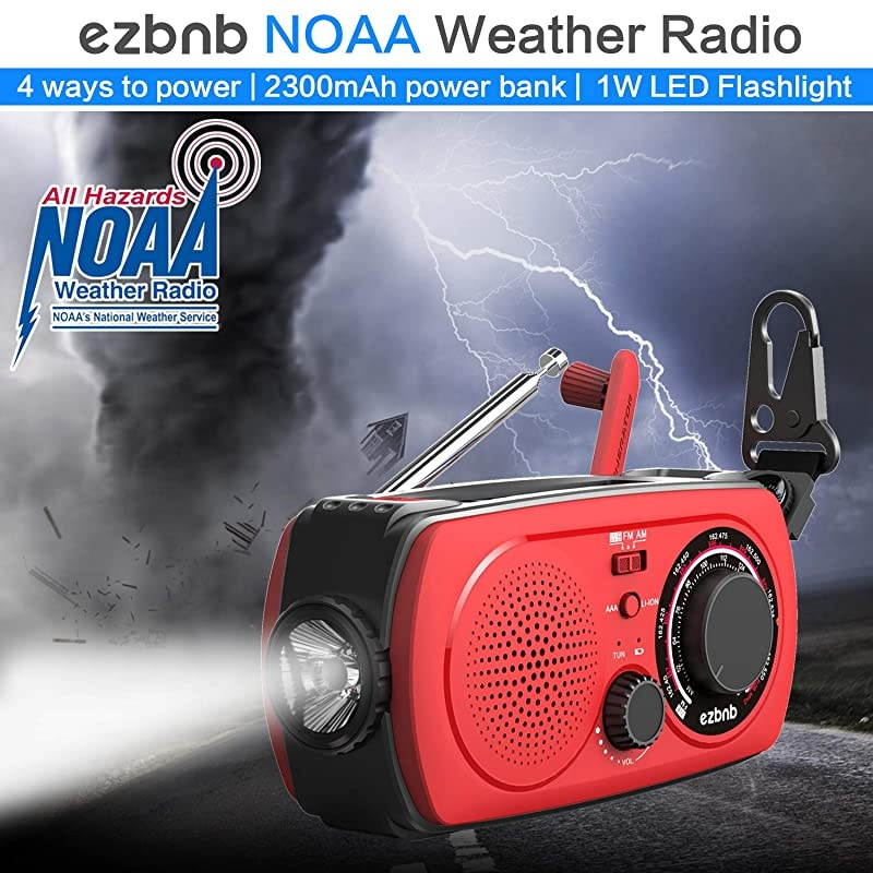 Solar Hand Crank Portable Radio NOAA Weather Radio for Household and Outdoor with AmFm Flashlight SOS Alert Cell Phone Charger 2300mAh Power Bank