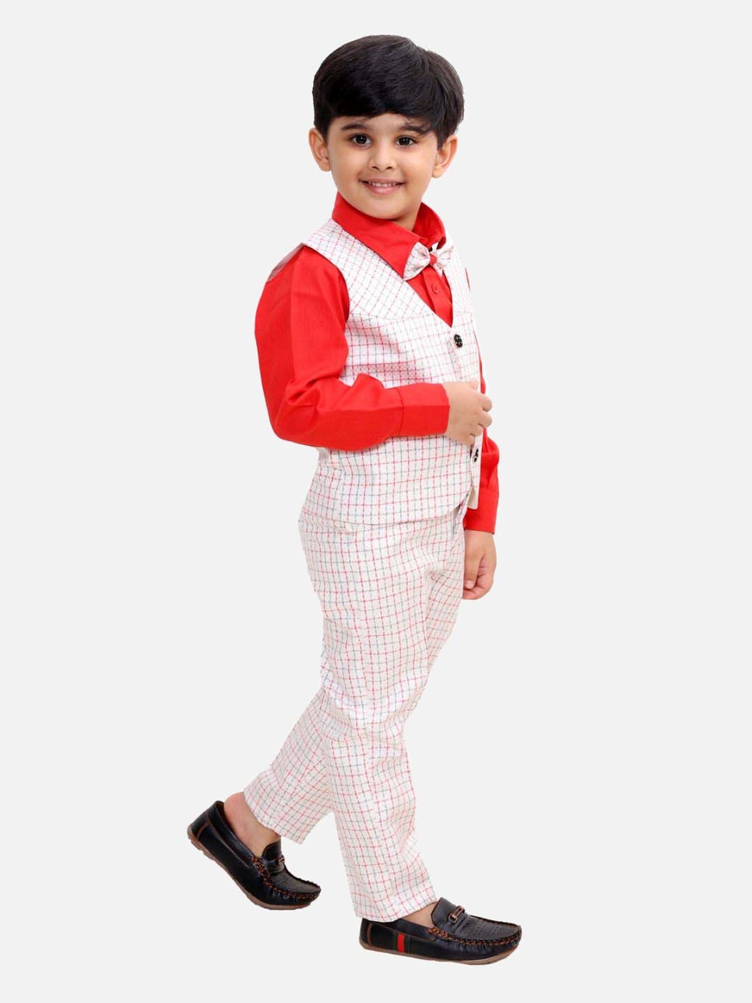 Fourfolds Boys Red Solid Full Sleeves Clothing Set