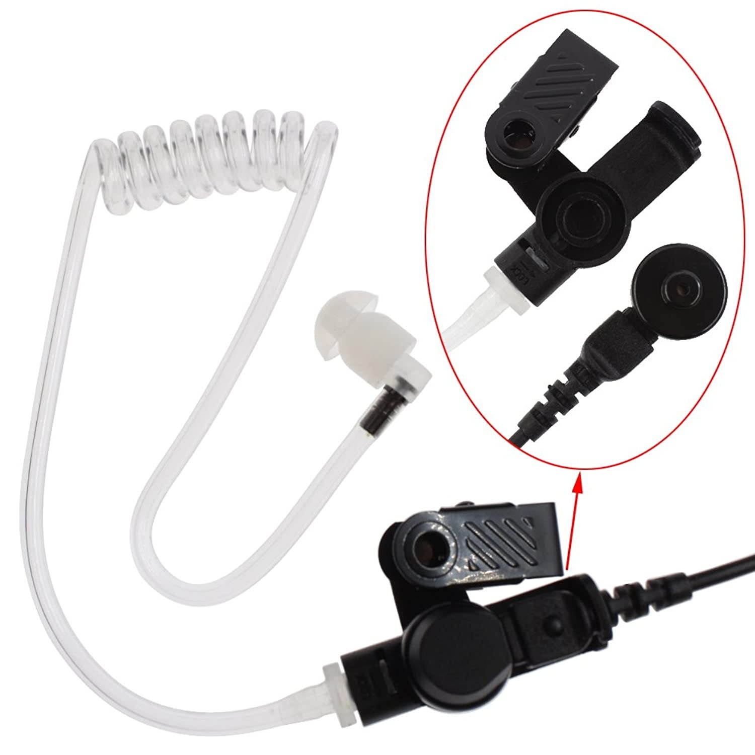 KENMAX 3' 2-Wire Covert Acoustic Tube FBI Earpiece Headset with PTT Mic for Multi-PIN Motorola GP338+ GP388:EX500 GL200