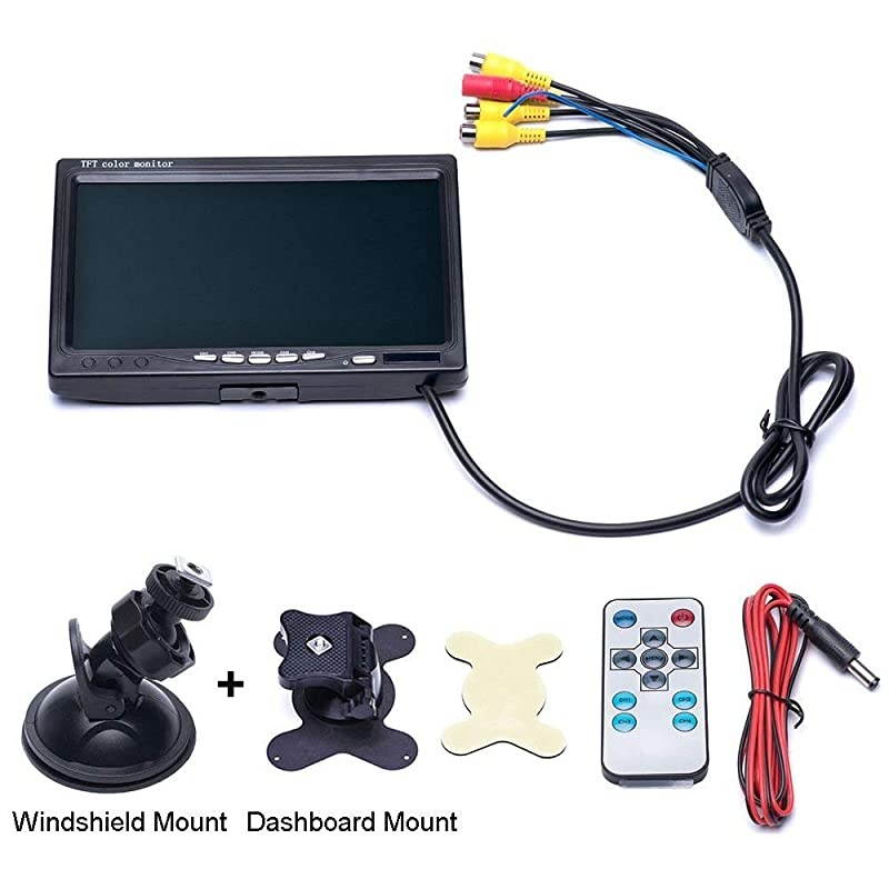 Quad Split Monitor 7 Inch HD Screen TFT LCD Video Displays for Home CCTV Surveillance Security System Windshield Style Parking Dashboard Monitor for Car Backup Camera