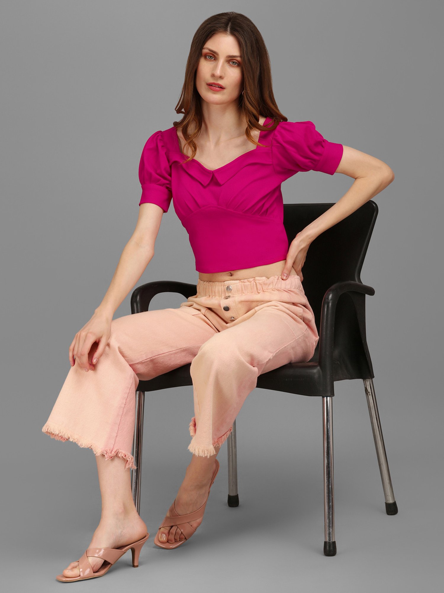 PURVAJA Pink Regular Fit Crop Top
