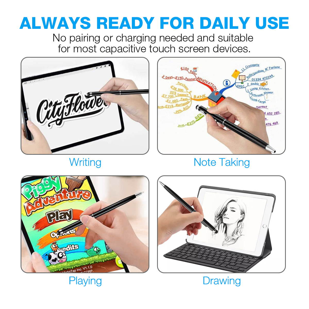 FirstPower 10pcs 2-in-1 Stylus Pens for Tablets Touch Screen with Ball Pen for iPad iPhone XS XS Max XR X 11 / 11 Pro / 11 Pro Max 7 6 Plus Samsung Galaxy S10 Plus S10e Tab