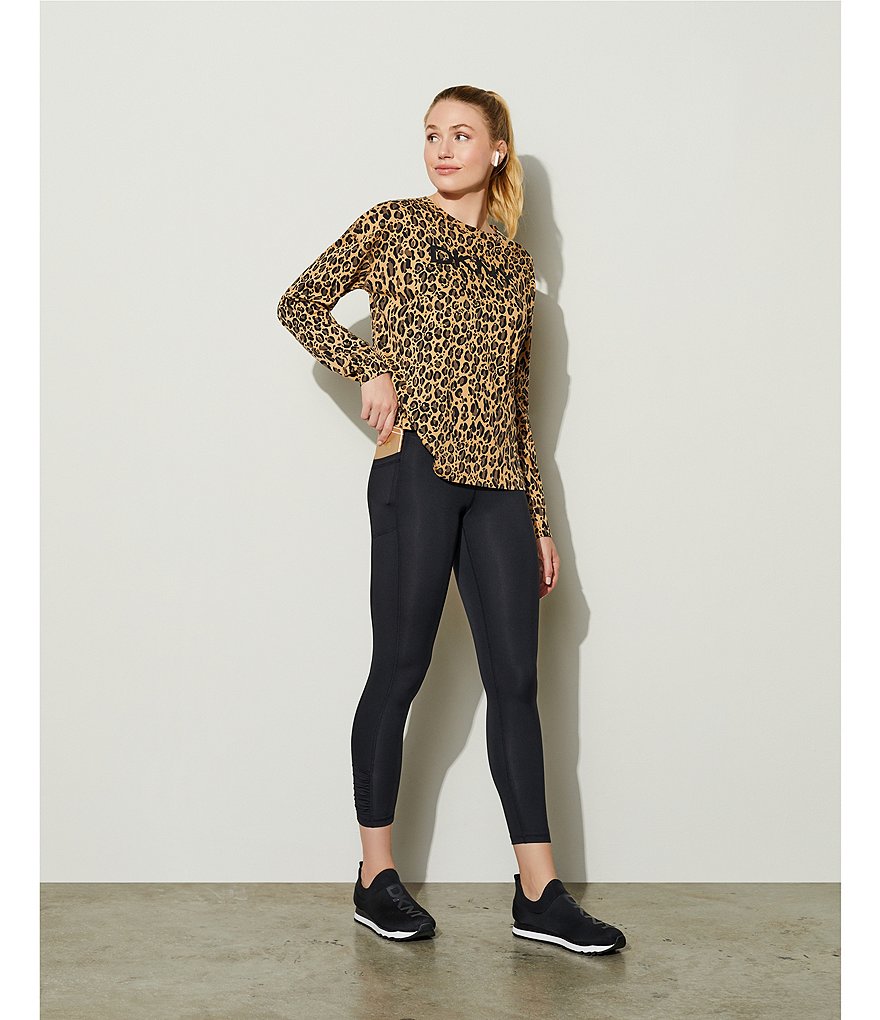 DKNY Sport Long Sleeve Leopard Print Crew Neck Logo Tee