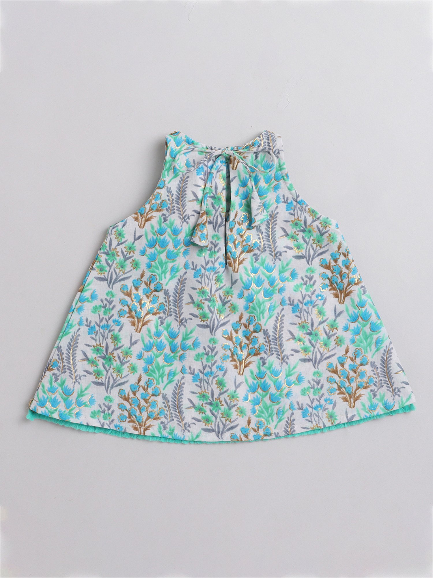 Many Frocks Kids White & Blue Embellished Top with Dhoti