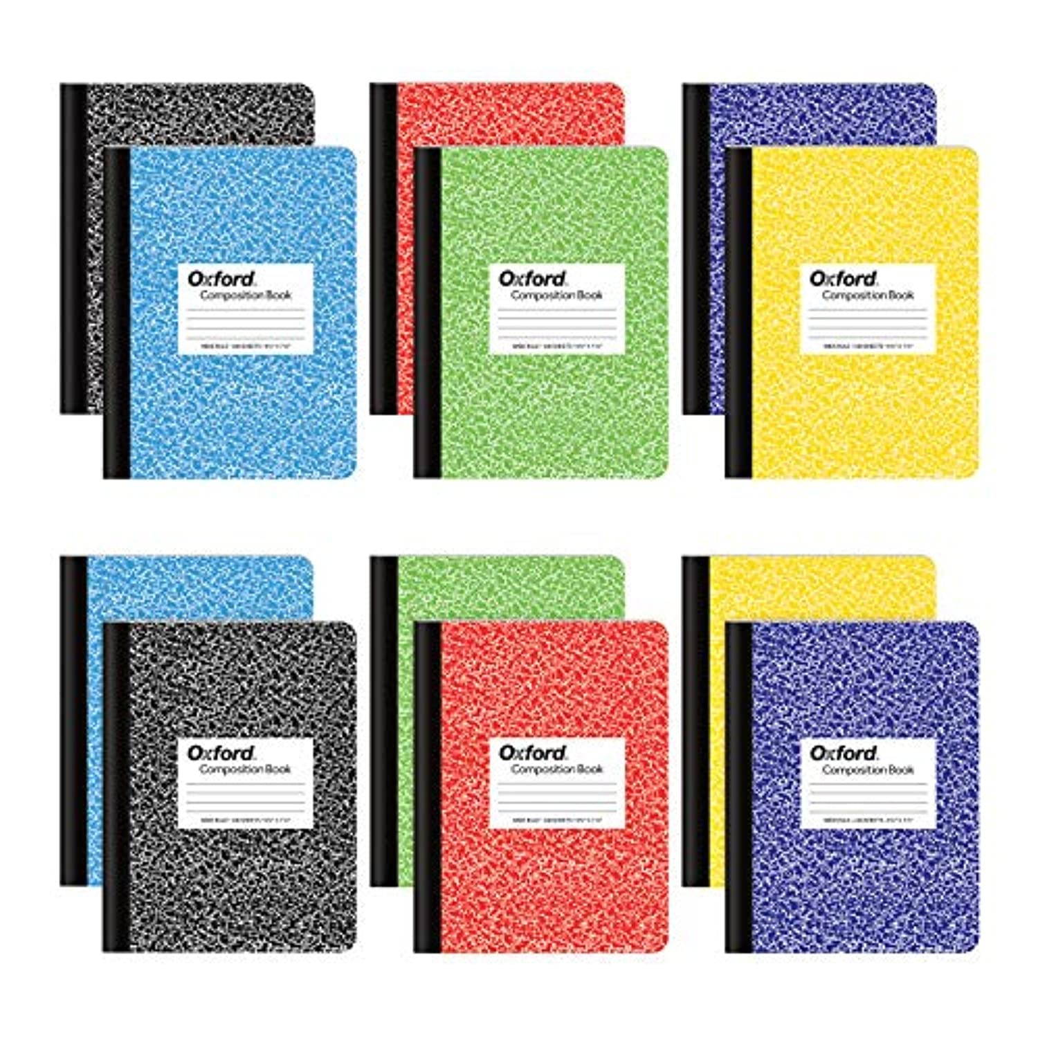 Oxford Composition Books, 9-3/4" x 7-1/2", Wide Rule, Assorted Marble Covers, 100 Sheets, 12 per Box, Colors May Vary (63794)
