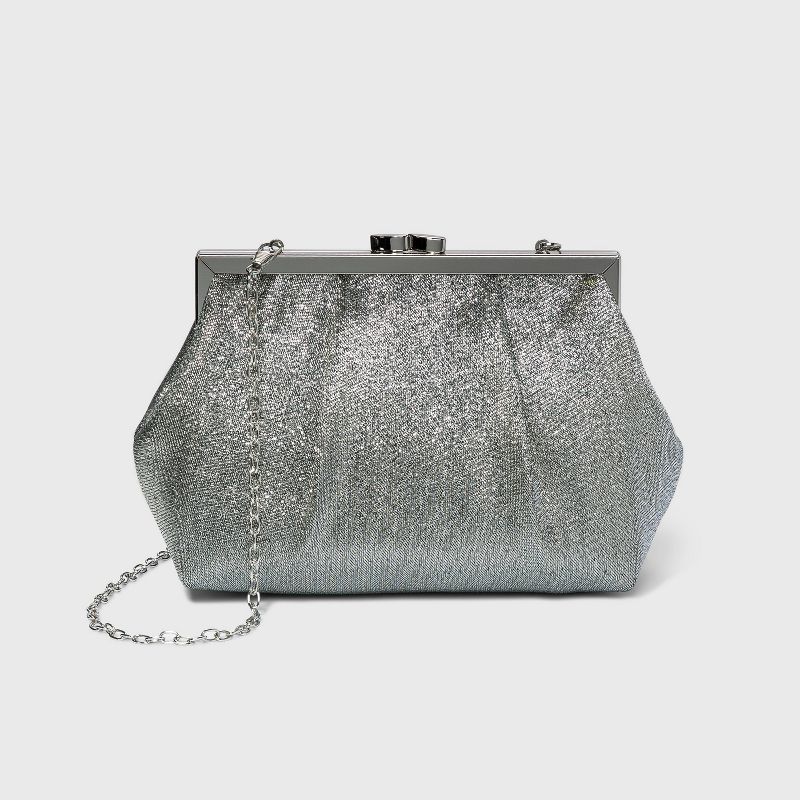 Estee & Lilly Shimmer Pouch Kiss Lock Clasp Clutch - Silver