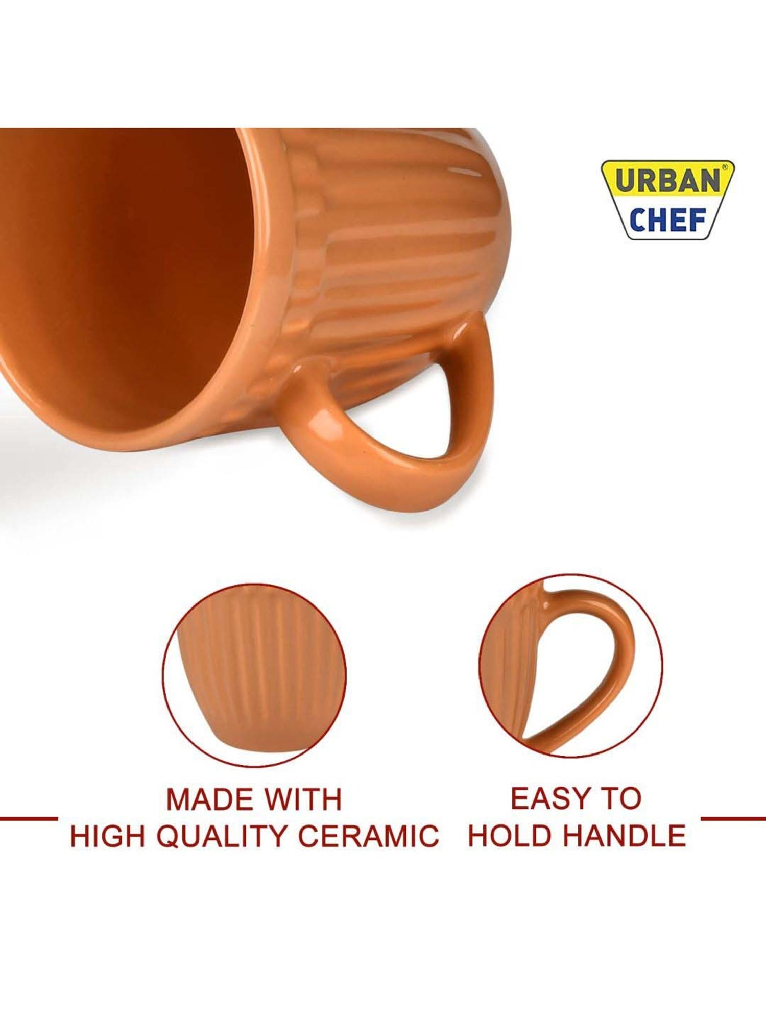 Urban Chef Brown Ceramic Handcrafted Microwave Safe Tea Cup - Set of 2