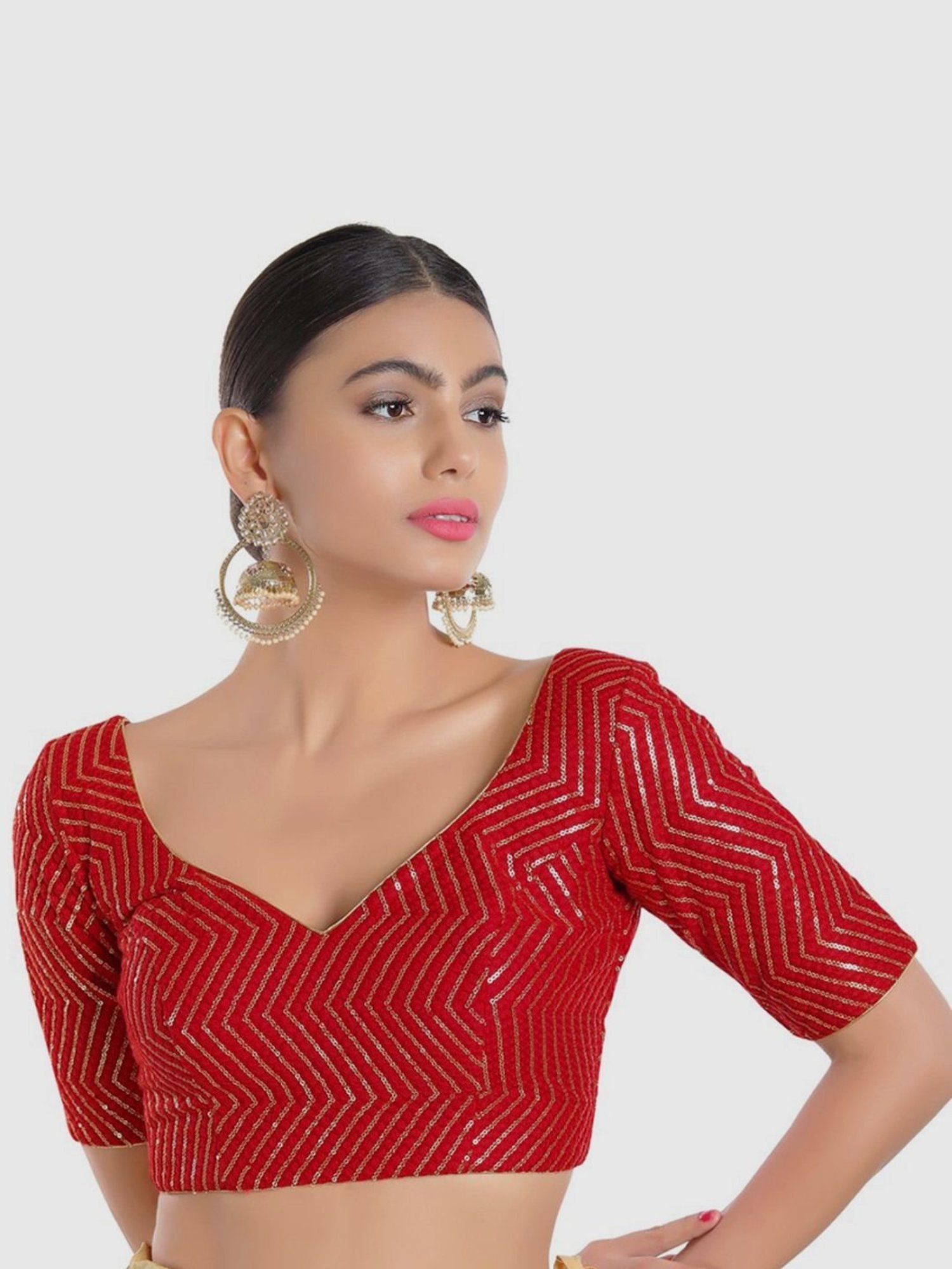 Salwar Studio Red Embellished Readymade Blouse