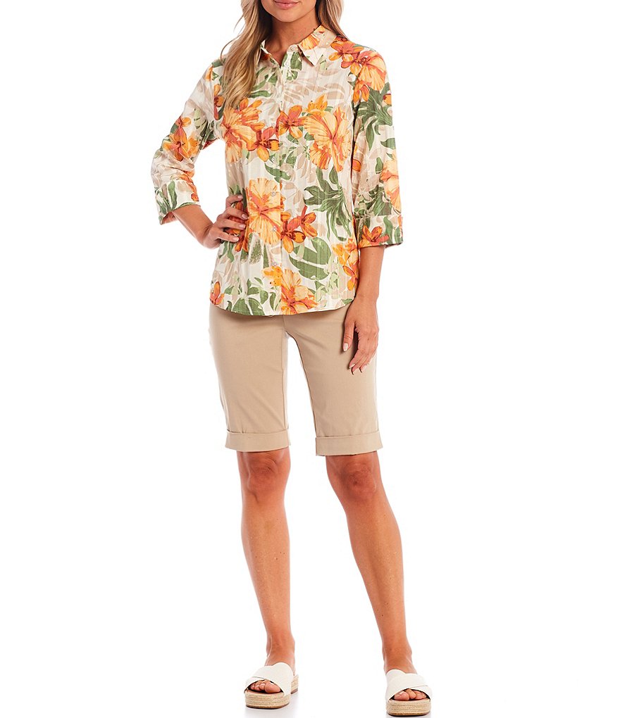 Allison Daley 3/4 Sleeve Flip Cuff Button Front Shirt