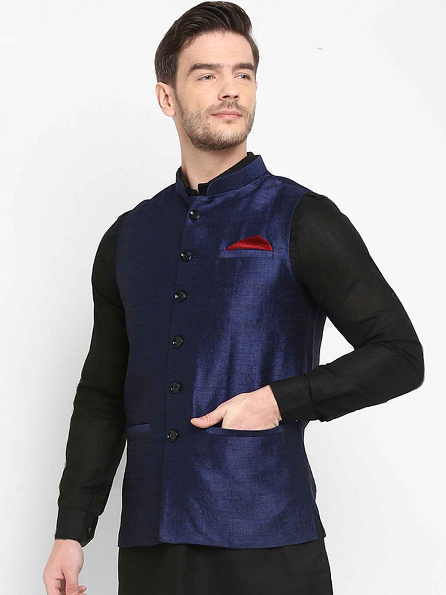 Hangup Plus Navy Regular Fit Nehru Jacket