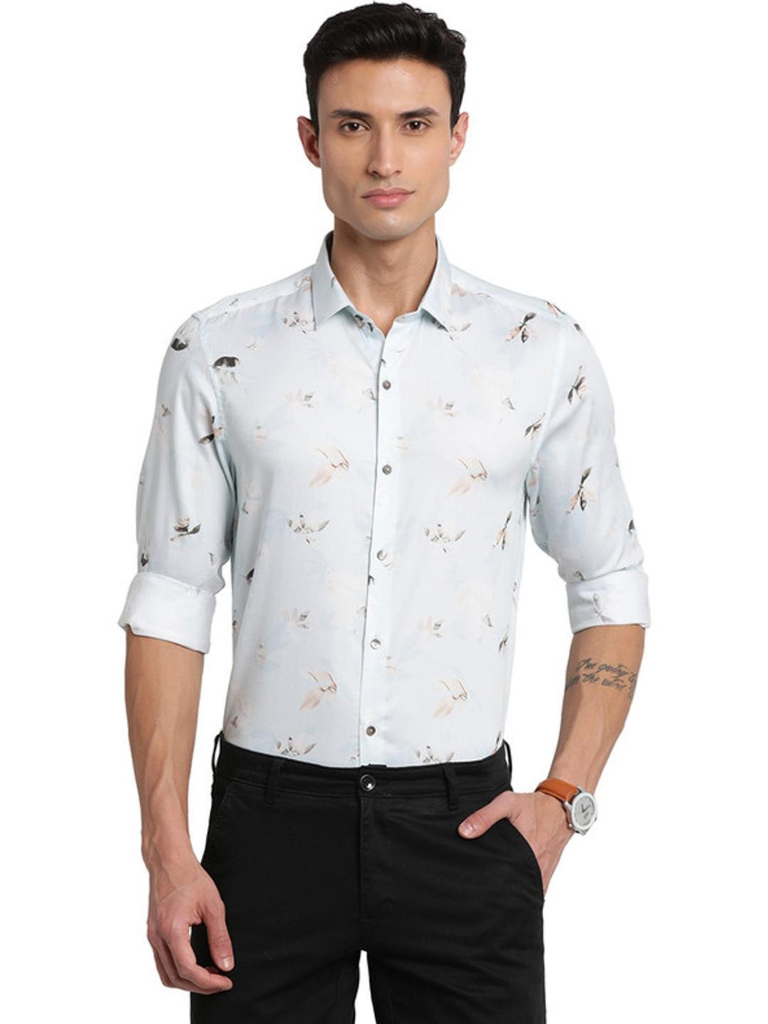Turtle Steel Blue Slim Fit Printed Shirt