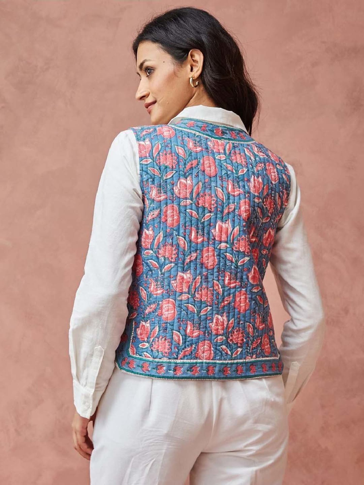 Fabindia Blue Cotton Printed Jacket