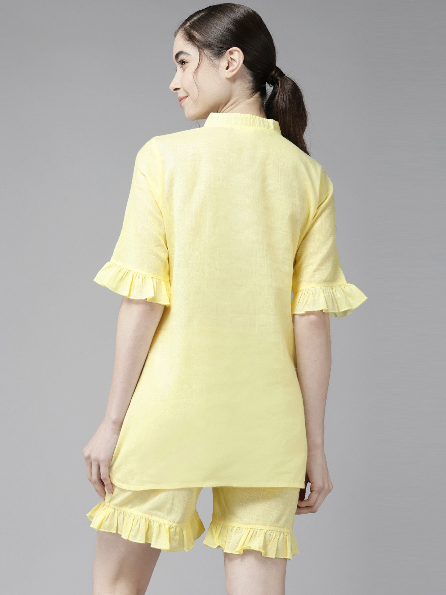 Prakrti Yellow Printed Top Shorts Set