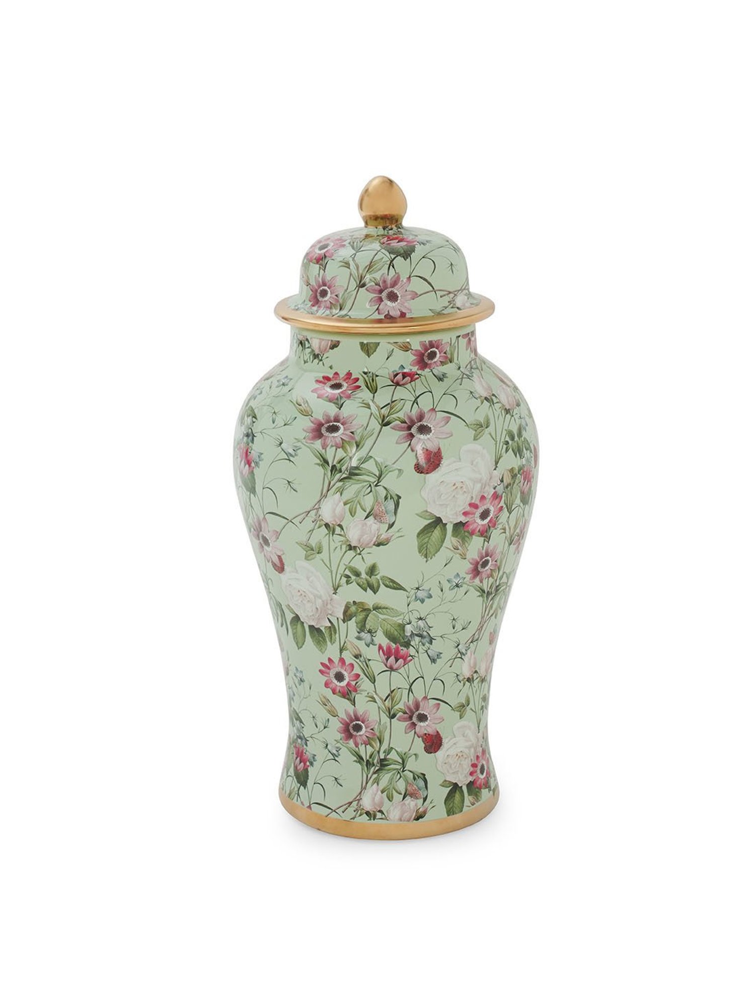 Pure Home and Living Green Ceramic Ribbed Urn With Lid