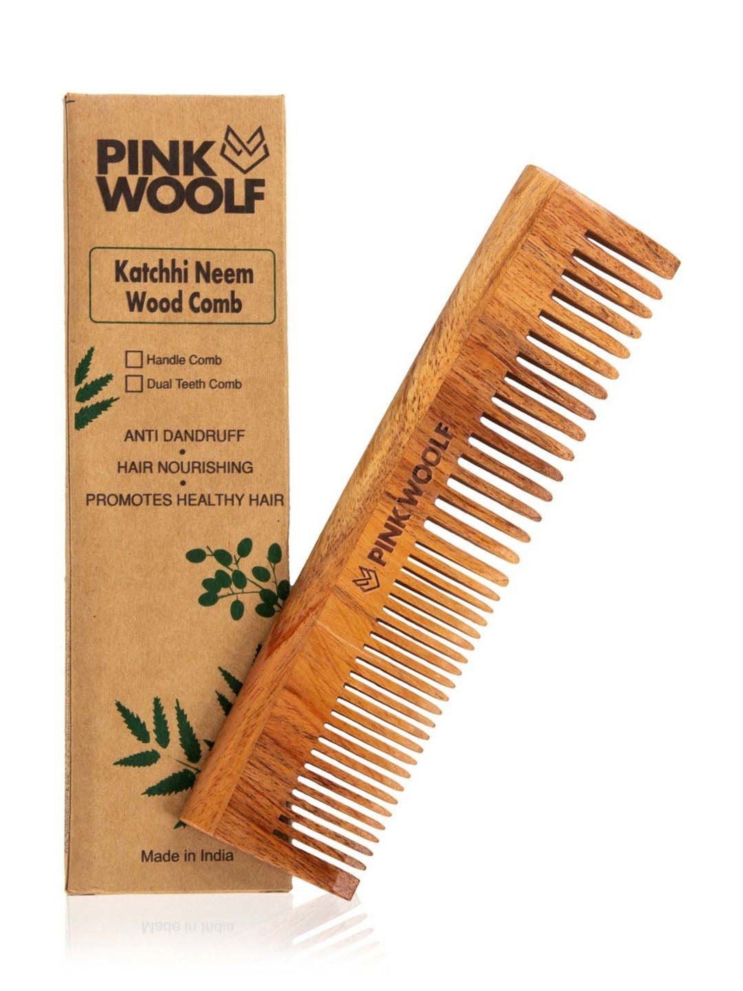 Pink Woolf Handmade Neem Wood Comb Women & Men Long