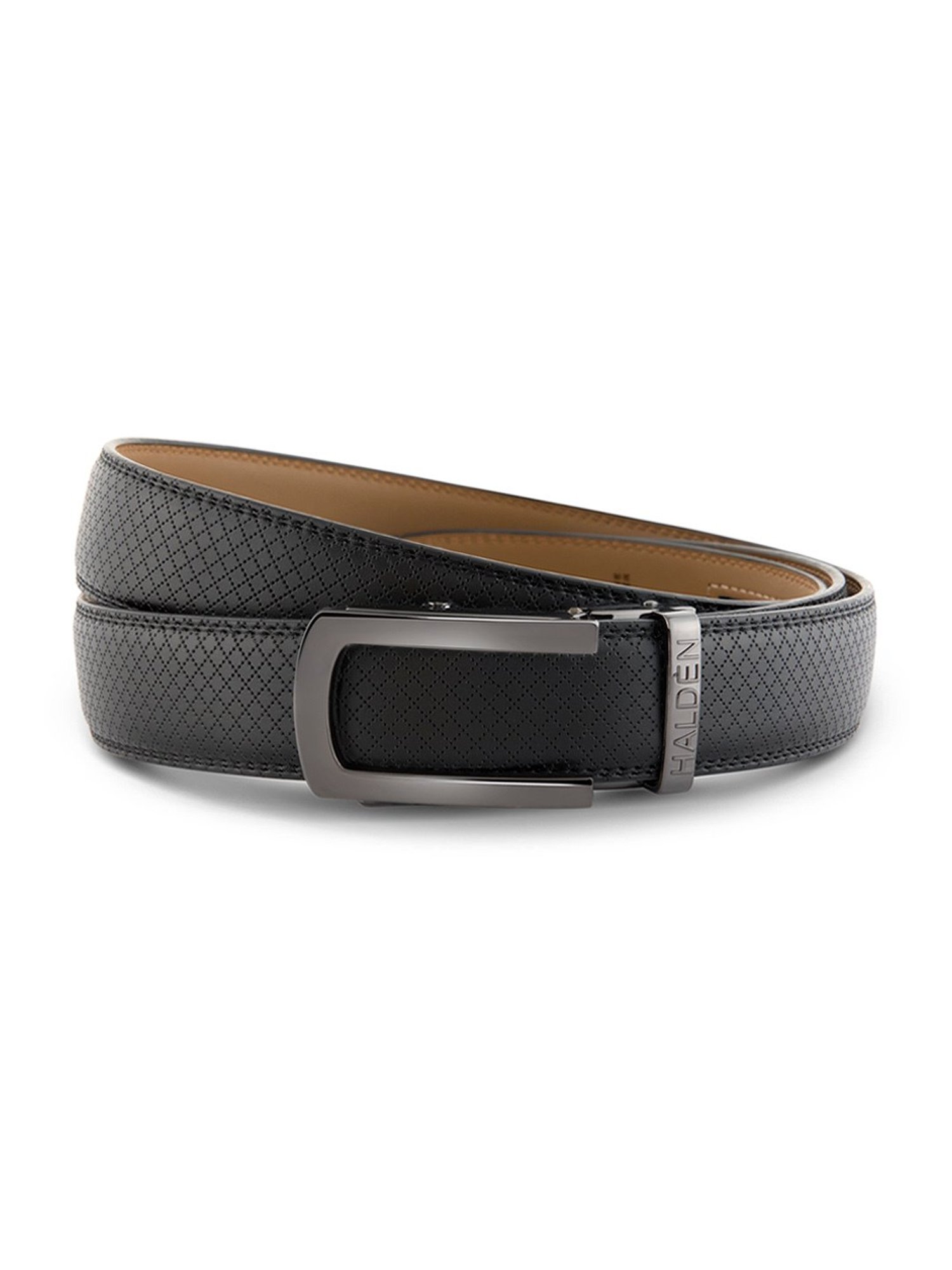 Halden Black Theo Textured Formal Belt With Classic Black Glossy Buckle