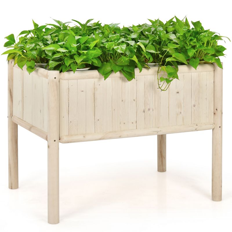 Costway Raised Garden Bed 42''x30''x32'' Elevated Wood Planter Box Stand Patio Yard