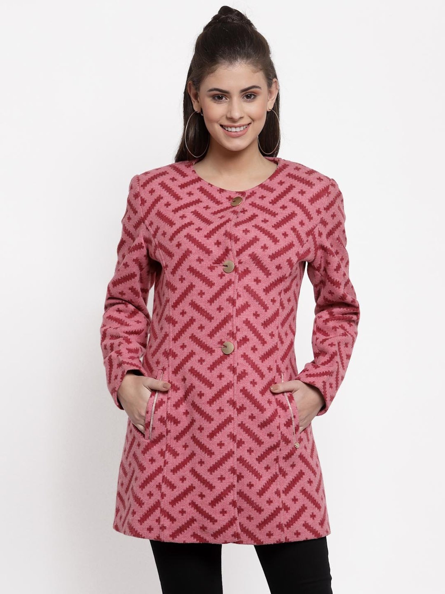 Juelle Pink Printed Full Sleeves Jacket