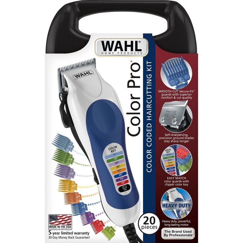 Wahl Color Pro Men's Haircut kit with Color Coded Guide Combs and Hard Storage Case - 79300-400