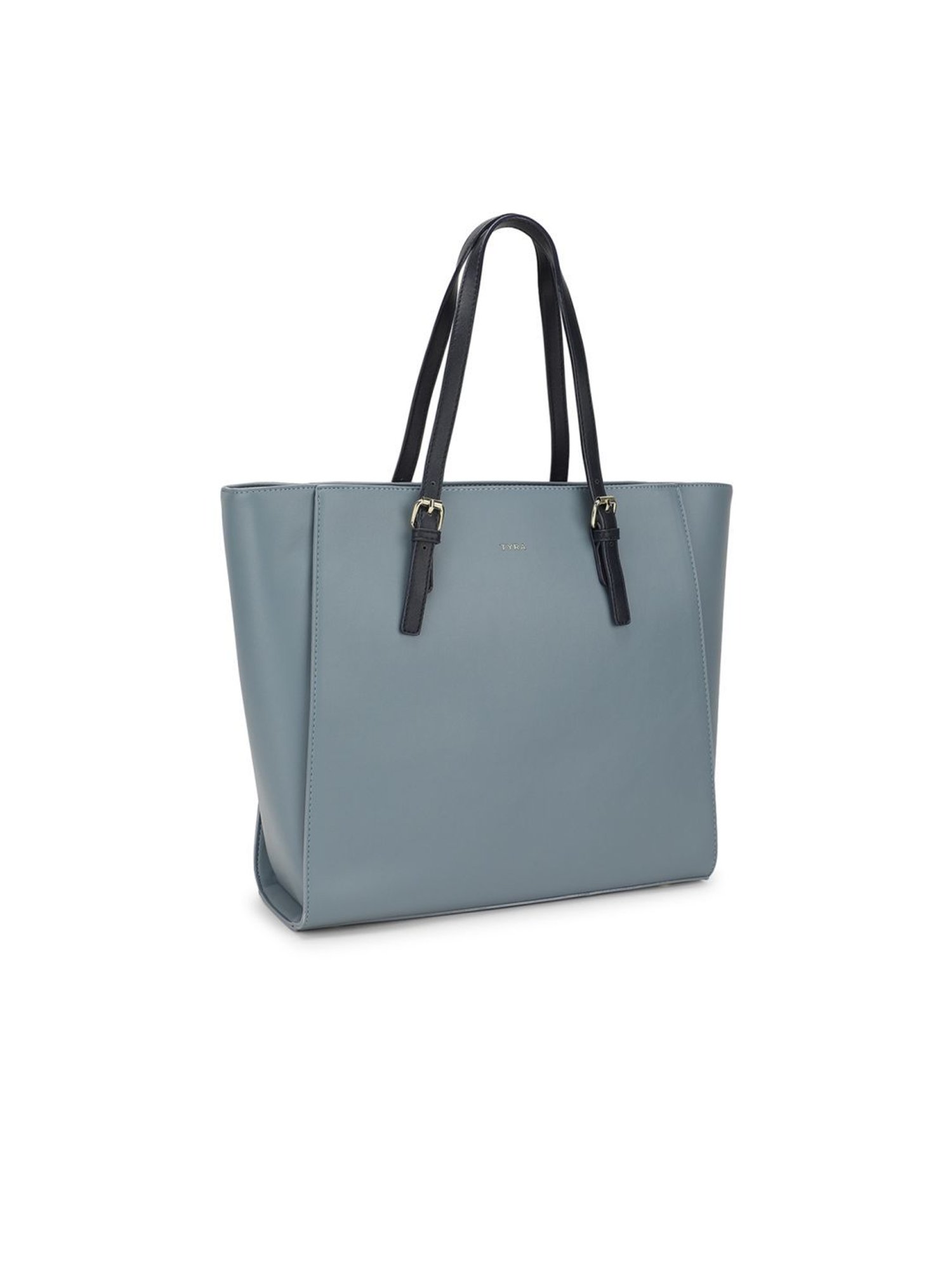 Tyra Abelia Navy Solid Faux Leather Tote Handbag