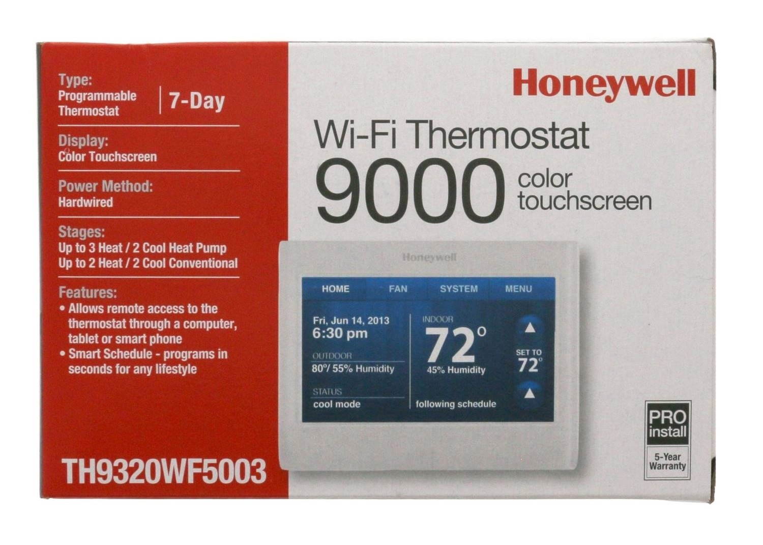 Honeywell TH9320WF5003 Wi-Fi 9000 Color Touchscreen Programmable Wi-Fi Thermostat (3H/2C)