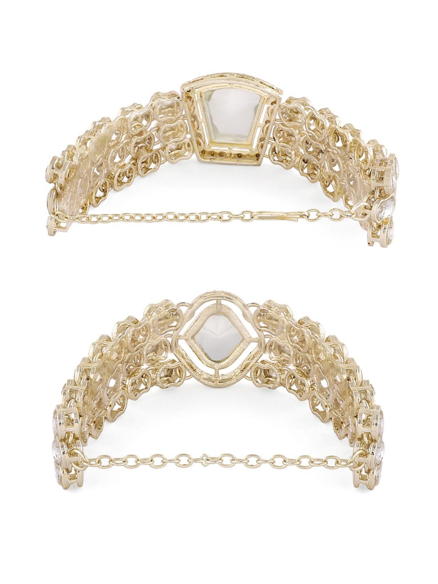 Zaveri Pearls Set of 2 Gold Tone Dazzling Austrian Diamonds & Stones Fusion Bracelets-ZPFK17945