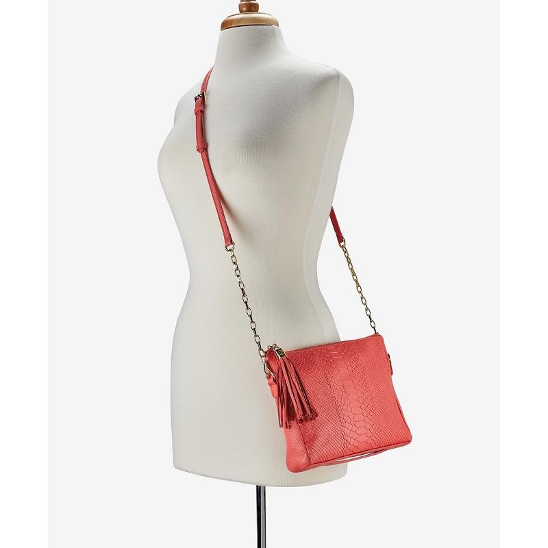 VR NYC Magnetic Strap Closure Mosaic Design Denim Laser Cut Crossbody Bag - Blue