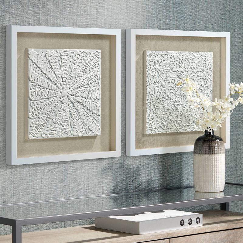 Newhill Designs White Out 23 3/4" Square Framed Wall Art Set of 2