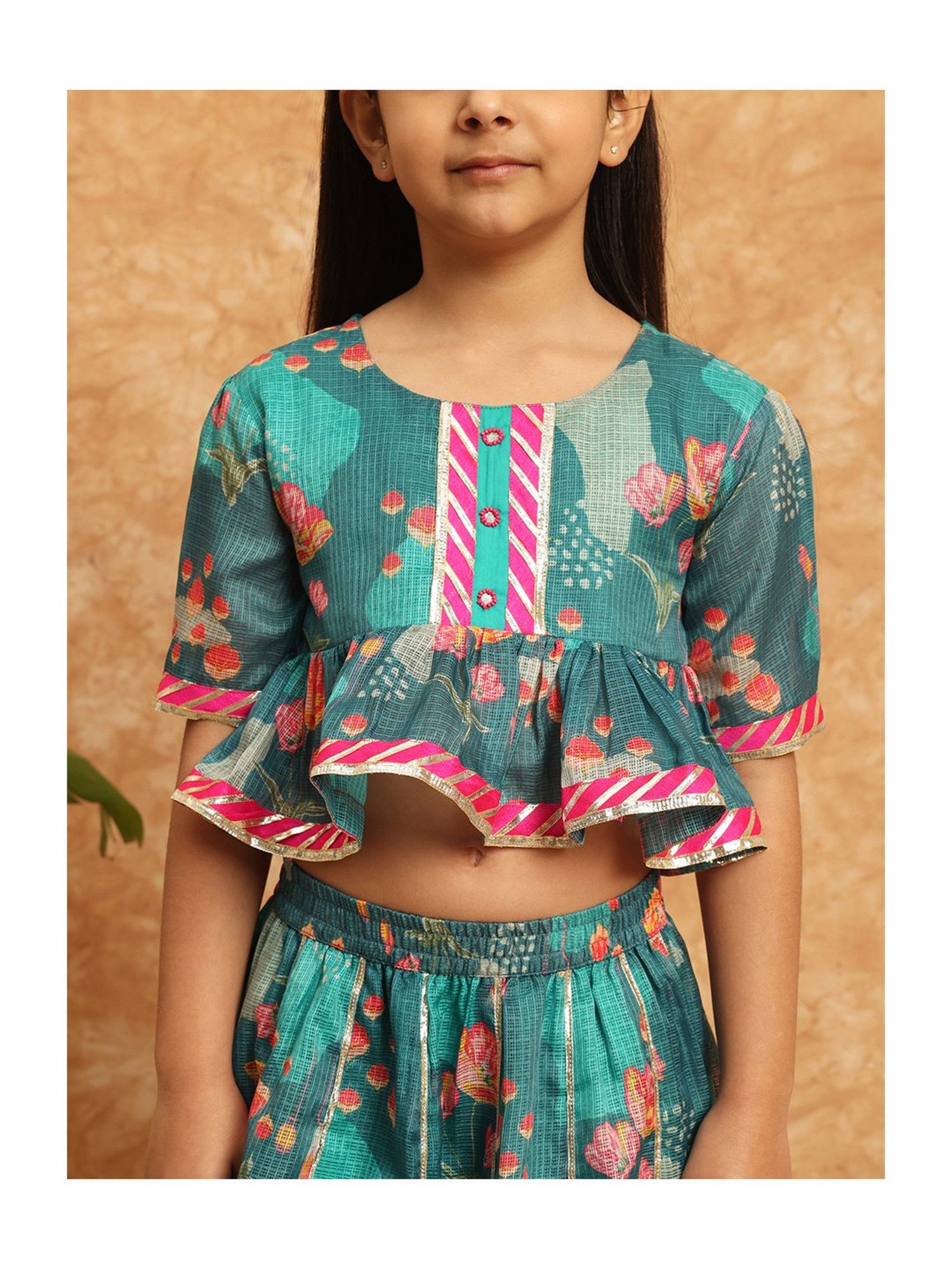 A Little Fable Kids Blue Printed Lehenga with Choli & Dupatta