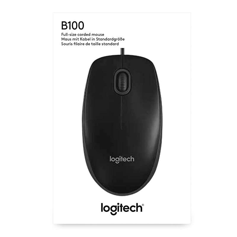B100 Corded Mouse &ndash; Wired USB Mouse for Computers and laptops, for Right or Left Hand Use, Black