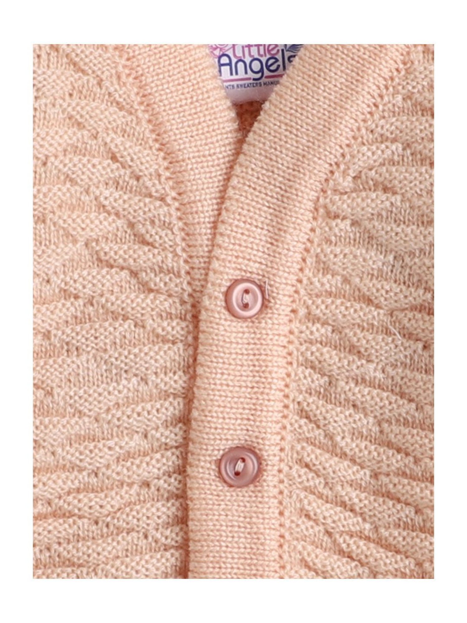 Little Angels Kids Peach Textured Pattern Full Sleeves Sweater Set