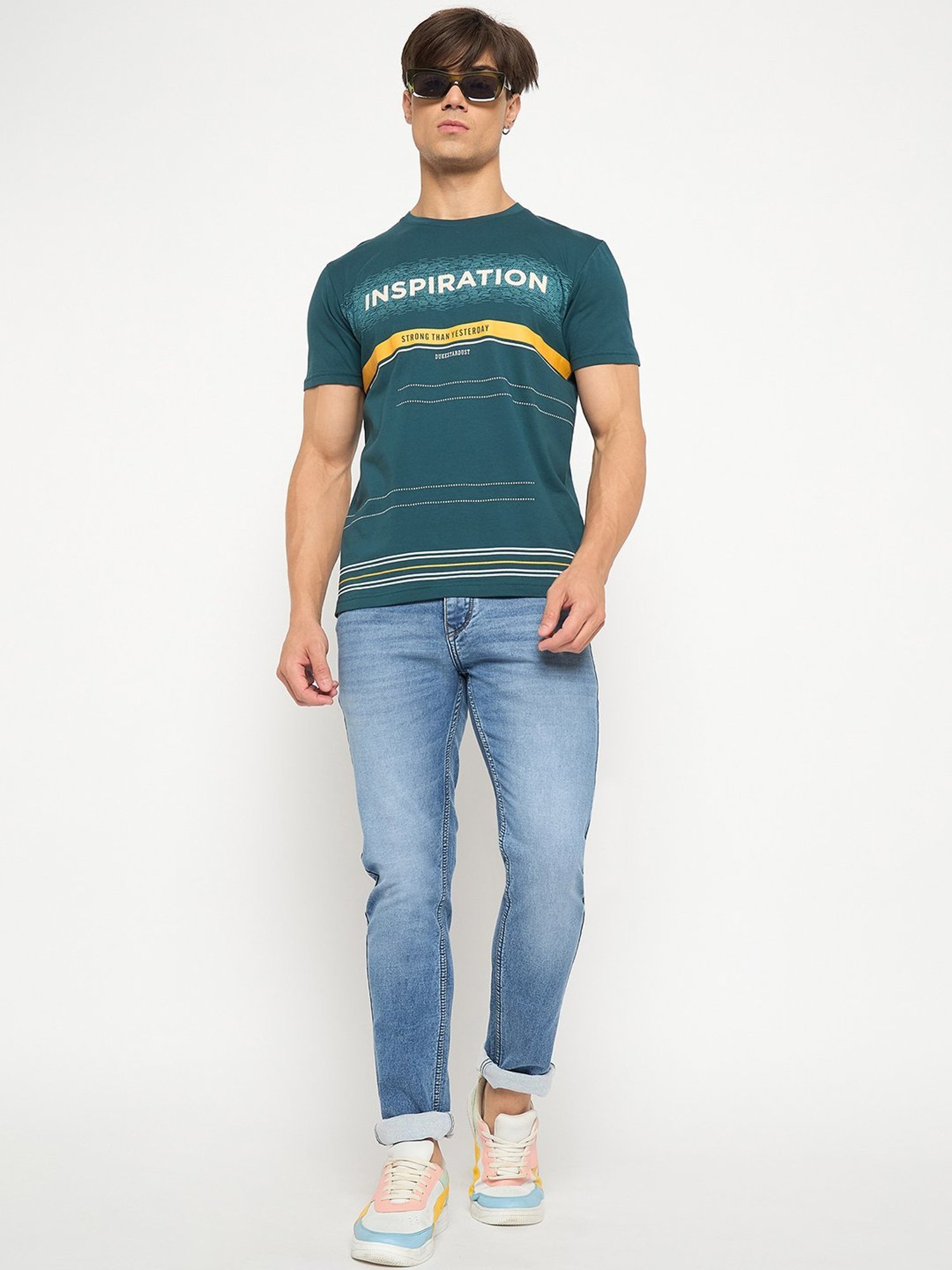 Duke Teal Slim Fit Printed T-Shirt