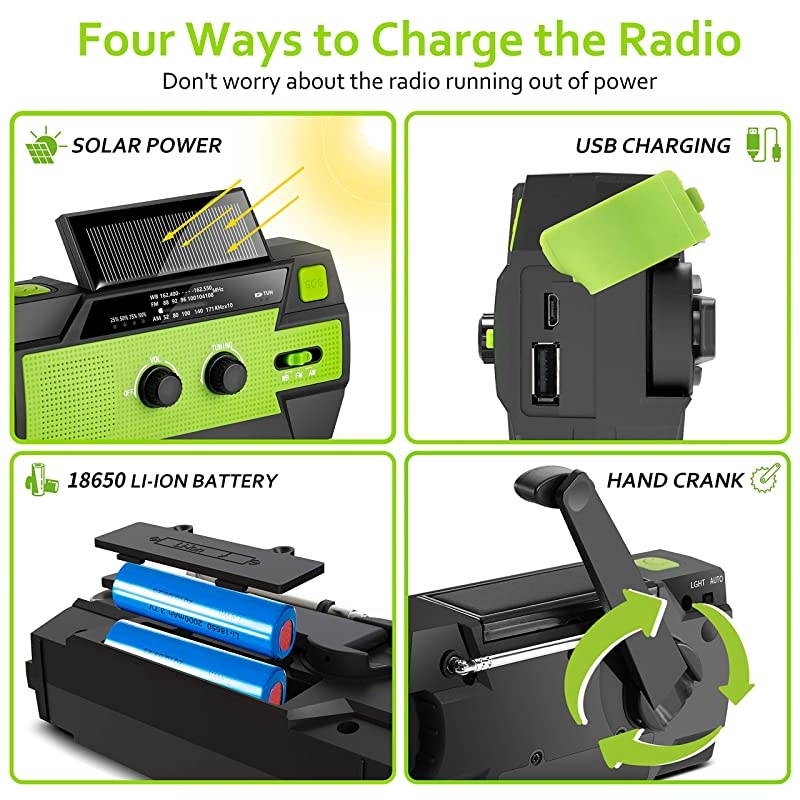 Flashlight Radio2020 Upgraded AMFMNOAA Weather Solar Crank Radio with 4000 mAh Replaceable Liion Battery Sensor Reading Lamp3 Modes FlashlightPhone Charger for Hurricanes Tornadoes