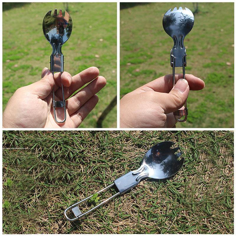 Camping Hiking Cook Picnic Foldable Spoon Traveller Spork Stainless Steel Fork